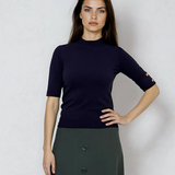 Pulover cu mânecă scurtă ?i nasturi aurii bleumarin