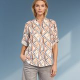 Bluză guler tunică cu un nasture albastru-jeans