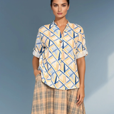 Bluză guler tunică cu un nasture albastru