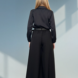 Pantaloni largi din vâscoză cu pense și curea inclusă negru