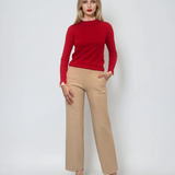 Pulover cu volan plisat rosu