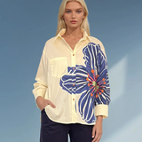 Cămașă damă lejeră cu print floare galben