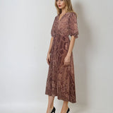 Rochie lungă vaporoasă din voal cu print floral beige
