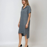 Rochie lungă în spate cu glugă și buzunare albastru jeans