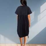 Rochie midi din bumbac cu trandafir croșetat negru-alb