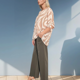 Bluză damă lejeră cu dungi și mânecă desfăcută beige