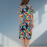 Rochie maneca scurta si print multicolor multicolor