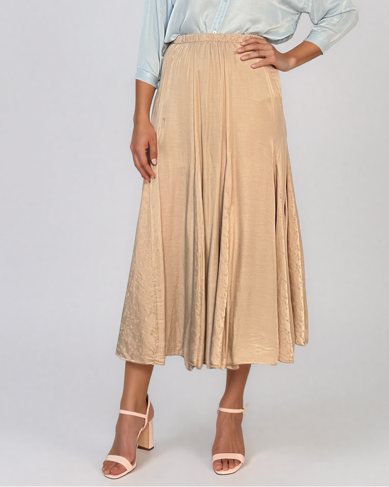 Fustă clos din mătase cu print beige PN019