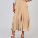 Fustă clos din mătase cu print beige PN019