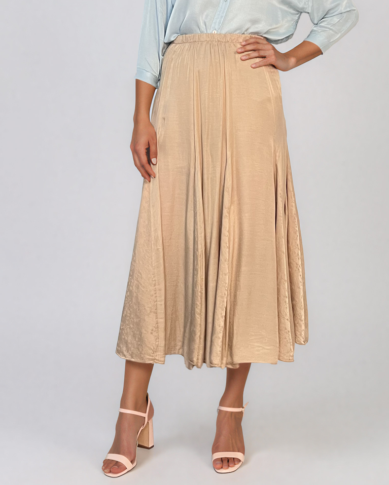 Fustă clos din mătase cu print beige PN019