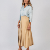 Fustă clos din mătase cu print beige PN019