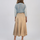 Fustă clos din mătase cu print beige PN019