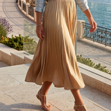 Fustă clos din mătase cu print beige PN019