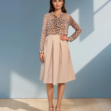 Fustă cu pliuri și elastic în spate beige HL042