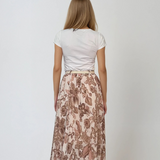 Fustă lungă plisată cu curea și print floral beige 