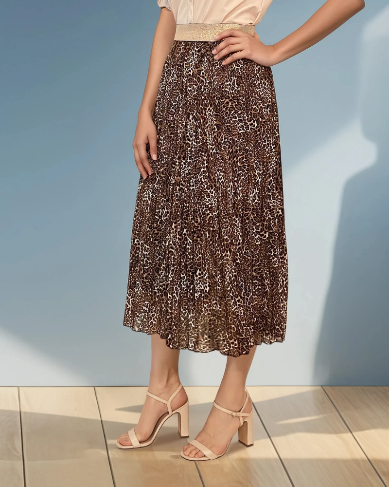 Fustă lungă plisată cu print floral animal-print 
