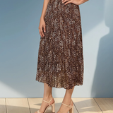 Fustă lungă plisată cu print floral animal-print 