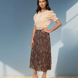 Fustă lungă plisată cu print floral animal-print 