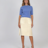 Fustă midi din tricot crem PN140