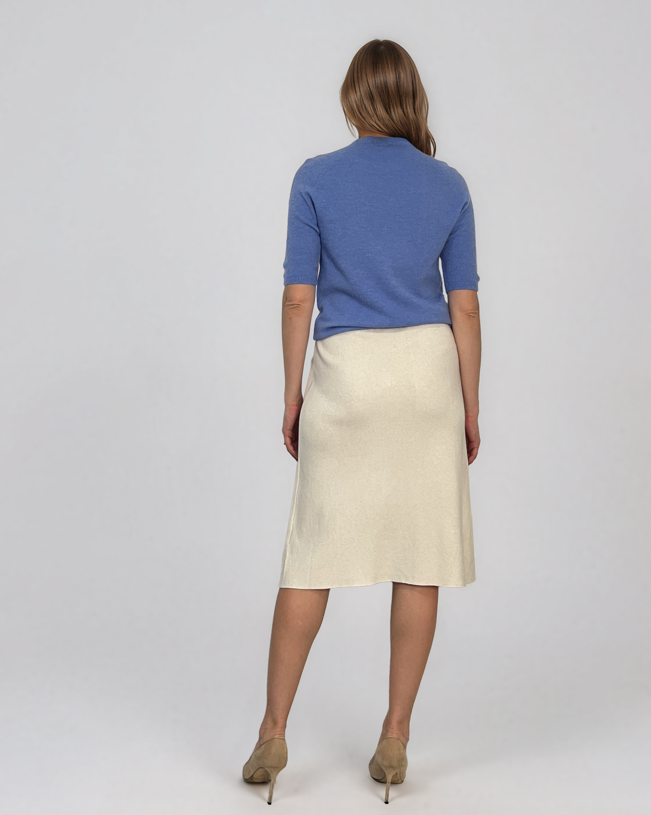 Fustă midi din tricot crem PN140