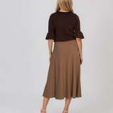 Fustă midi din tricot cu lână şi caşmir şi nasturi beige DY726