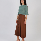 Fustă midi din tricot cu lână şi caşmir şi nasturi camel DY726