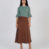 Fustă midi din tricot cu lână şi caşmir şi nasturi camel DY726