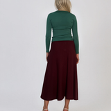 Fustă midi din tricot cu lână şi caşmir şi nasturi grena DY726