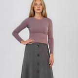 Fustă midi din tricot cu lână şi caşmir şi nasturi gri DY726