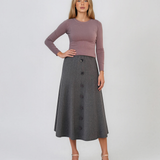 Fustă midi din tricot cu lână şi caşmir şi nasturi gri DY726