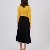 Fustă midi din tricot cu lână şi caşmir şi nasturi negru DY726