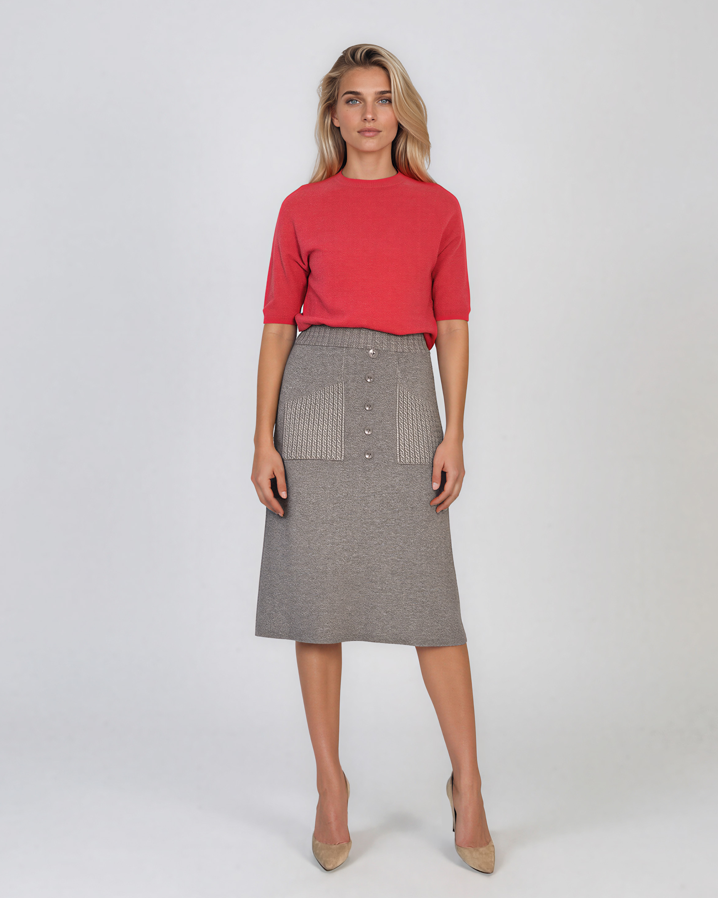 Fustă midi din tricot grej PN140