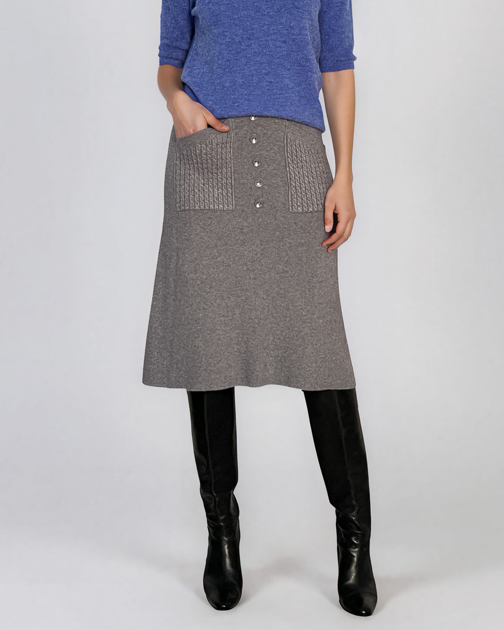 Fustă midi din tricot gri PN140