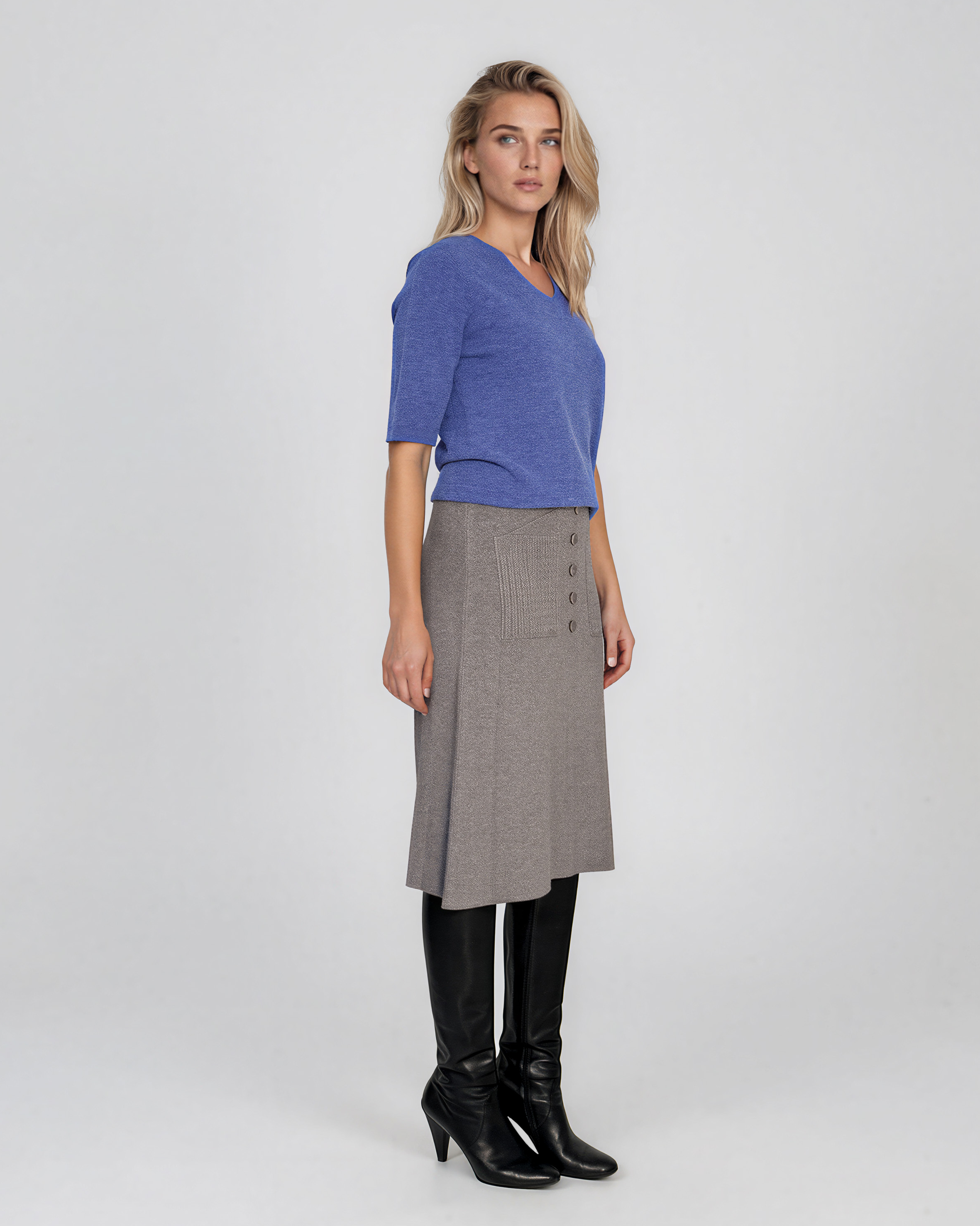 Fustă midi din tricot gri PN140