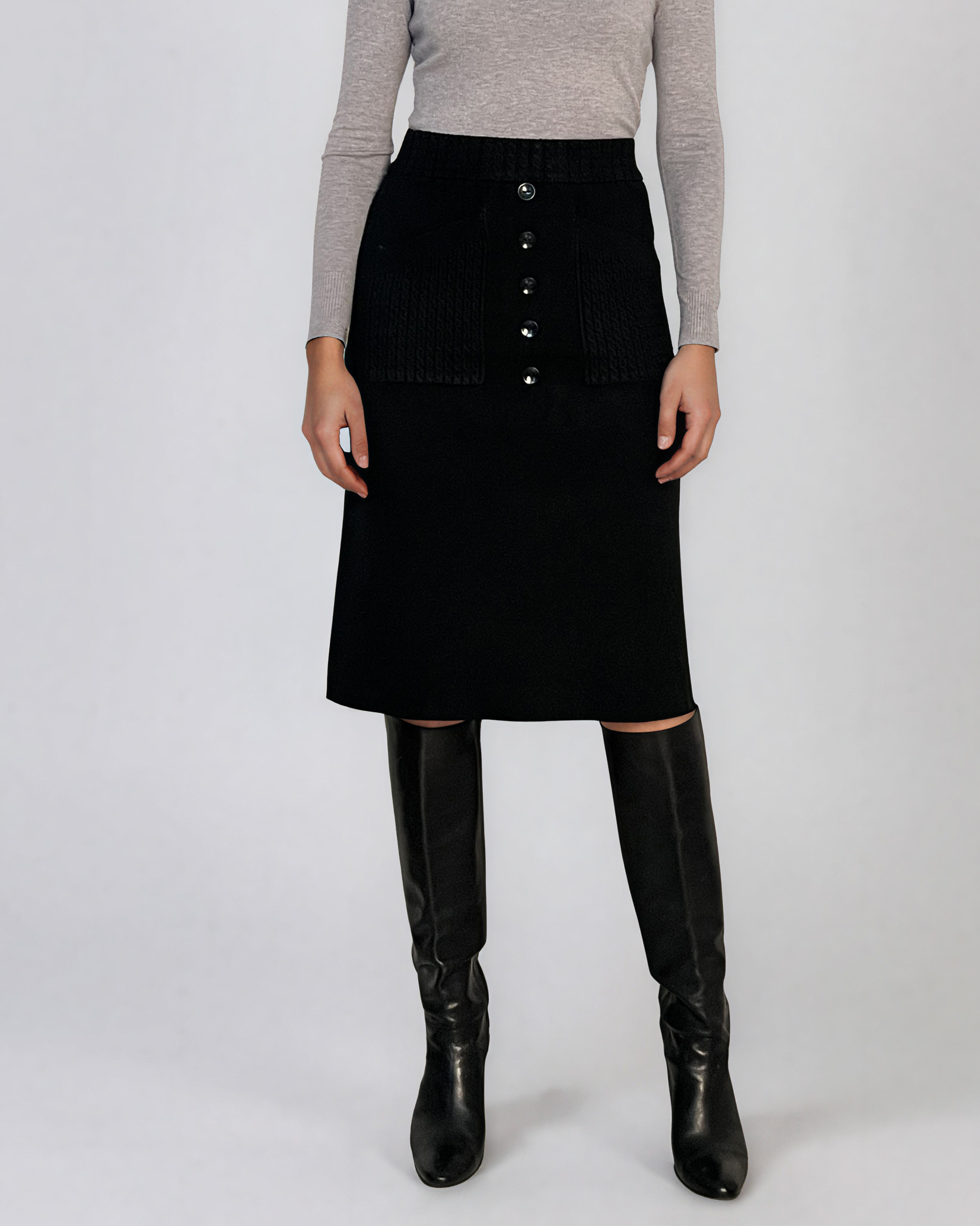 Fustă midi din tricot negru PN140