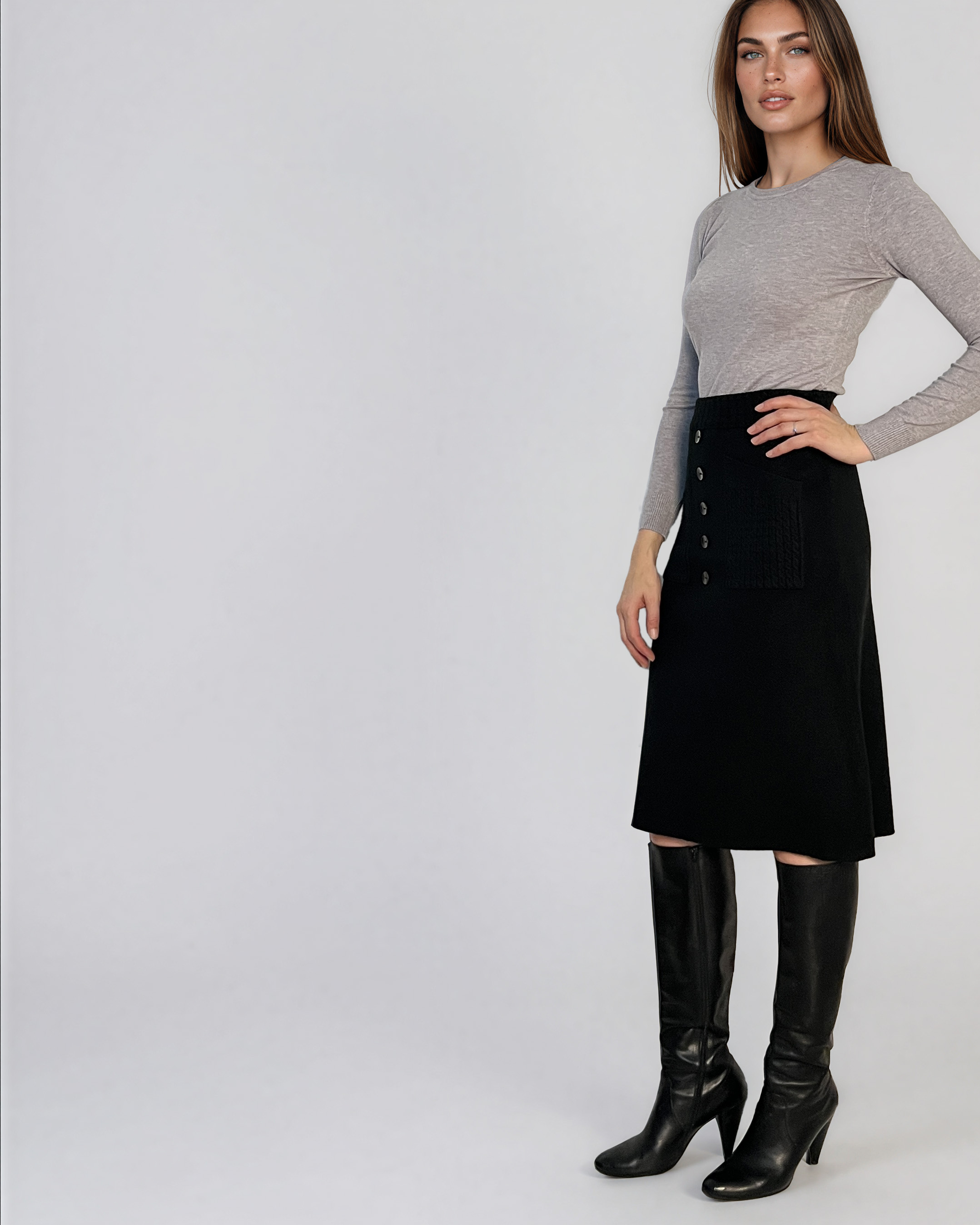 Fustă midi din tricot negru PN140