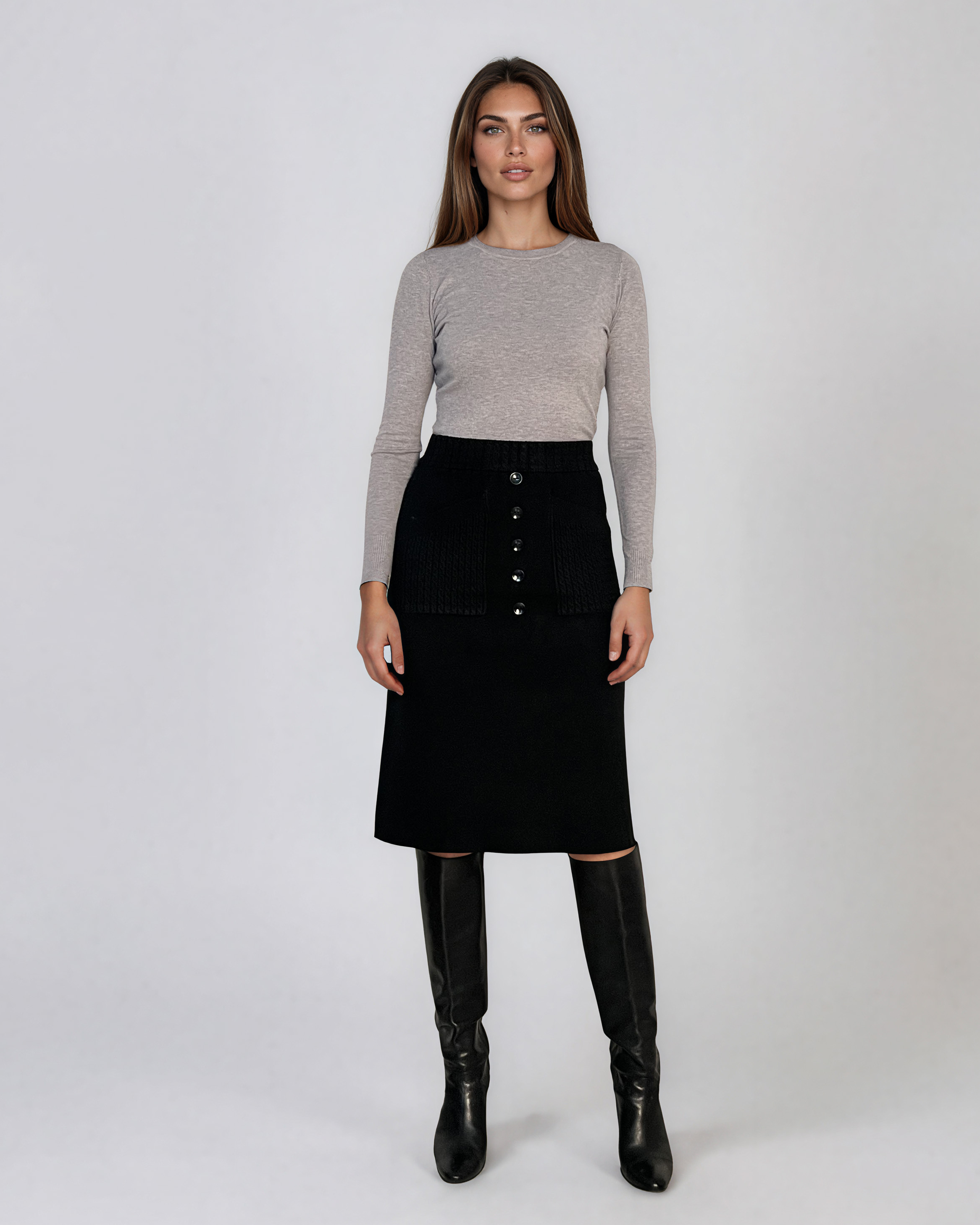Fustă midi din tricot negru PN140