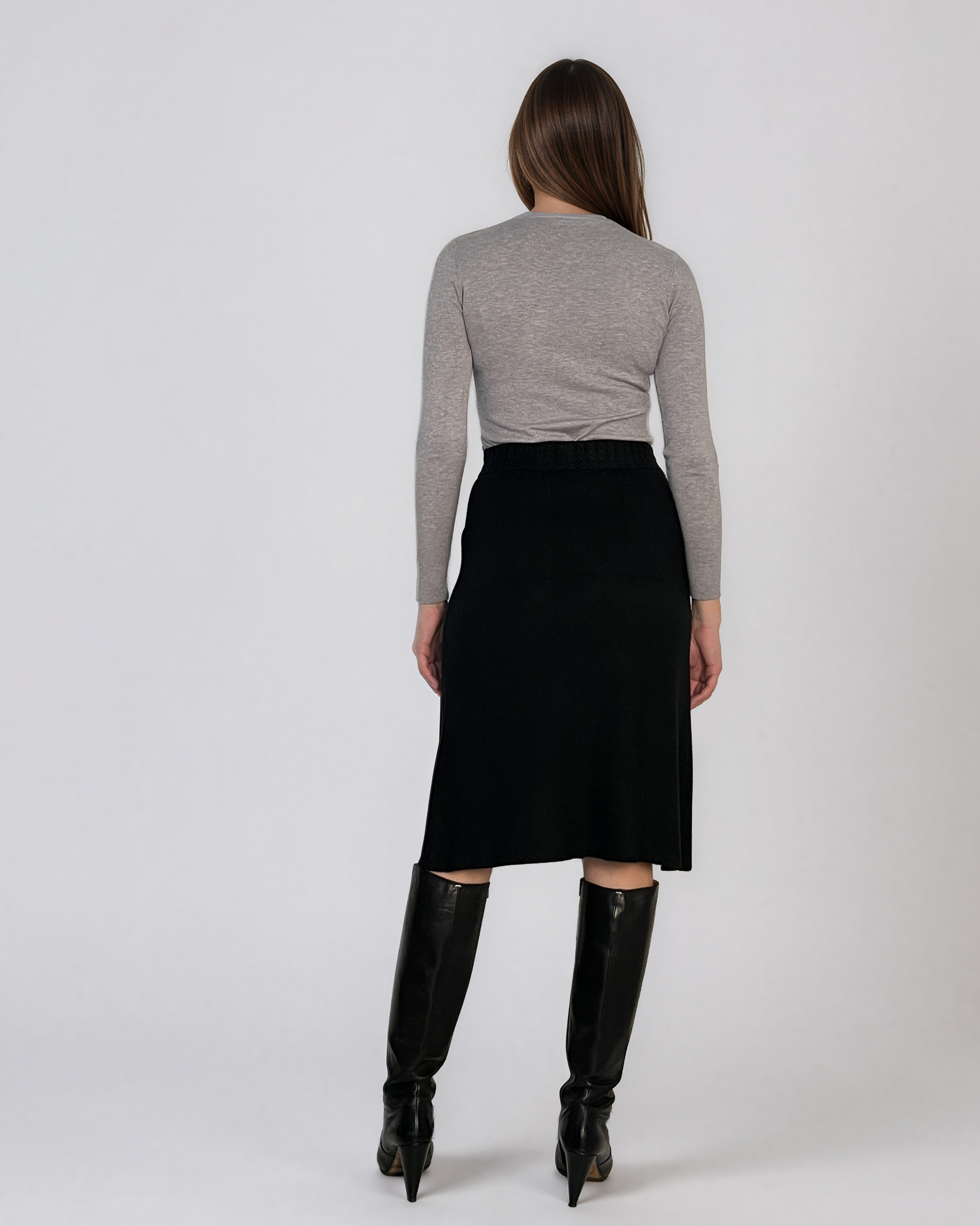 Fustă midi din tricot negru PN140