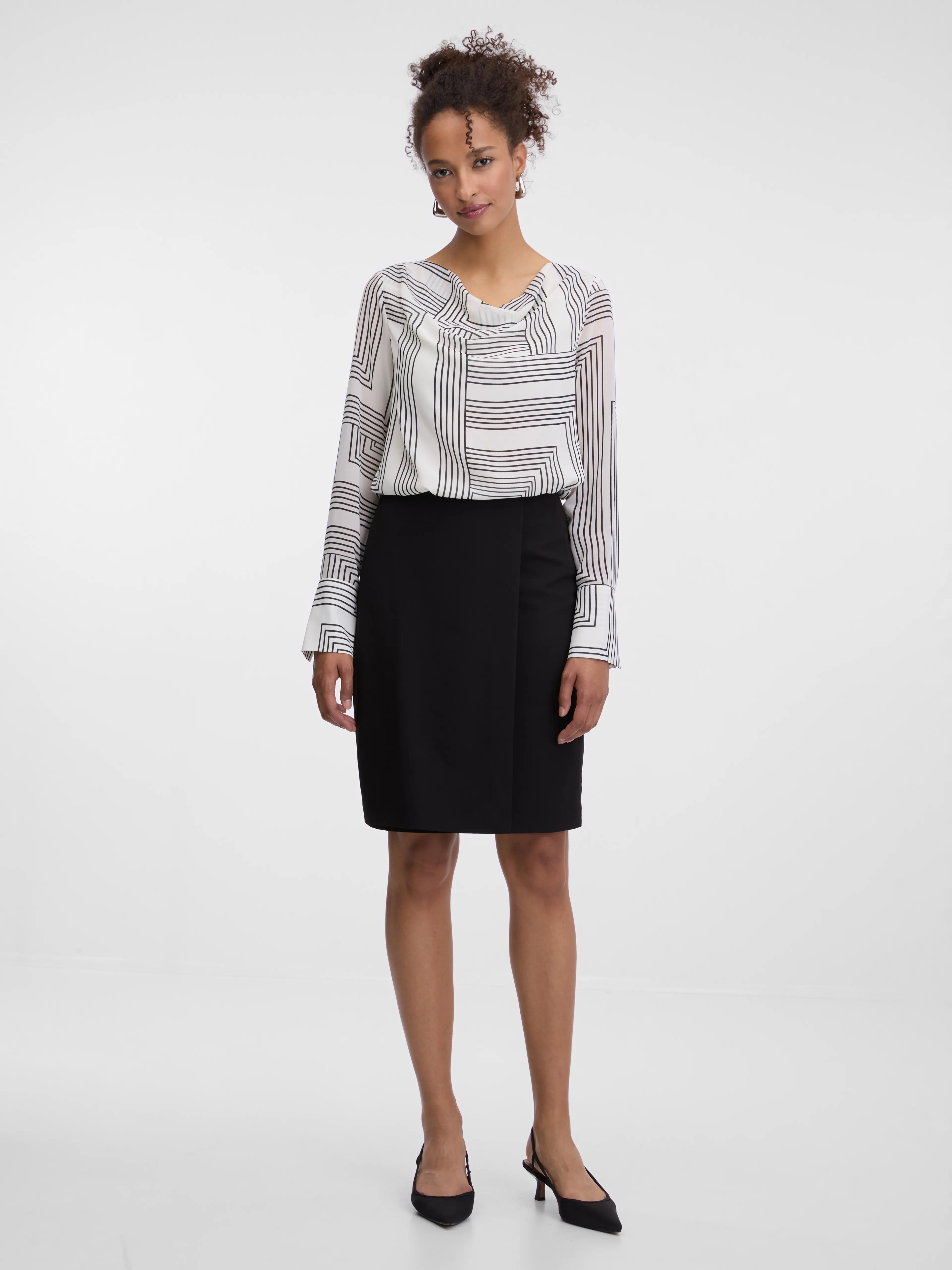 Fustă midi dreaptă cu aspect petrecut de birou neagră ORSAY negru ORS009