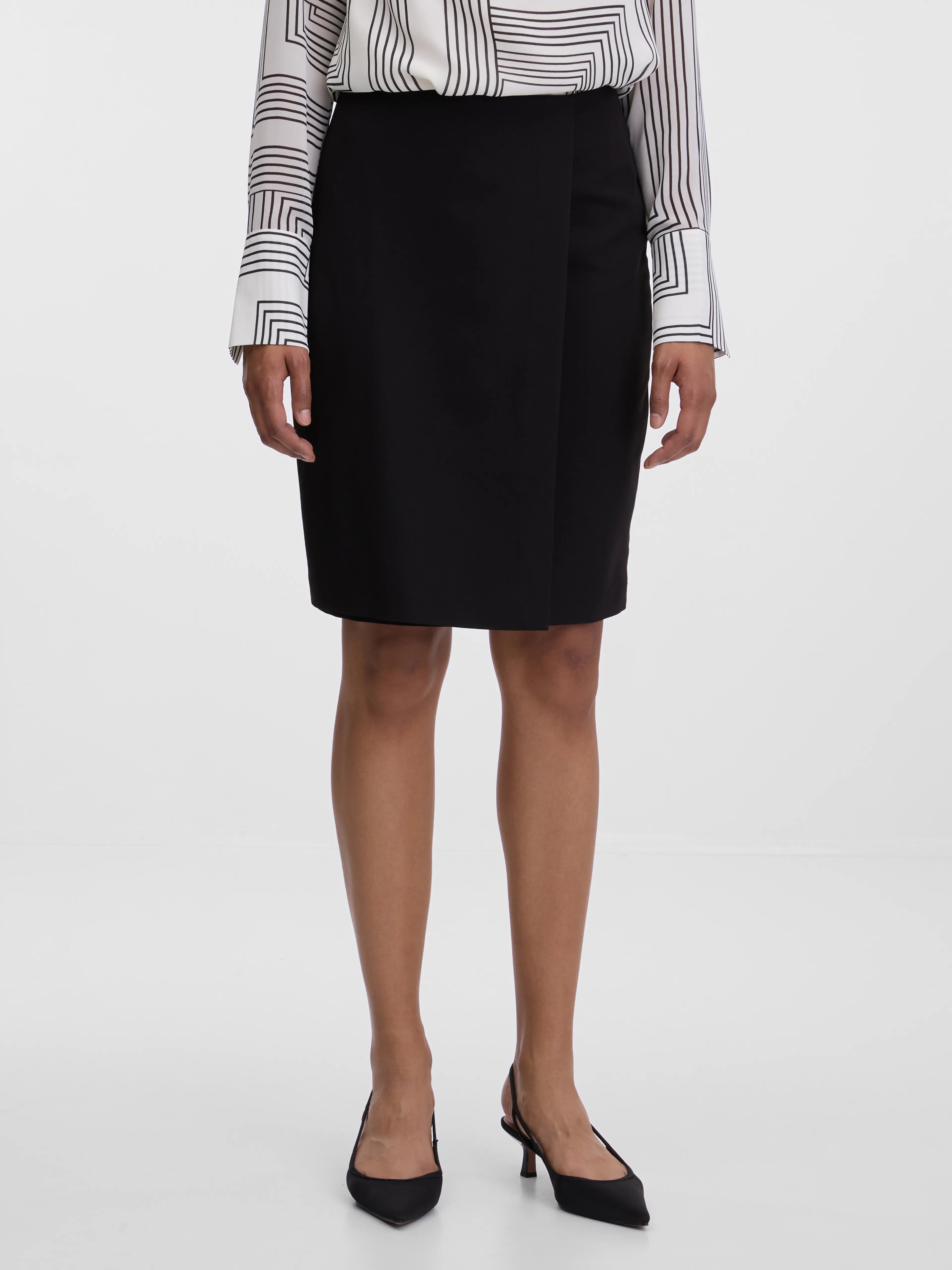 Fustă midi dreaptă cu aspect petrecut de birou neagră ORSAY negru ORS009