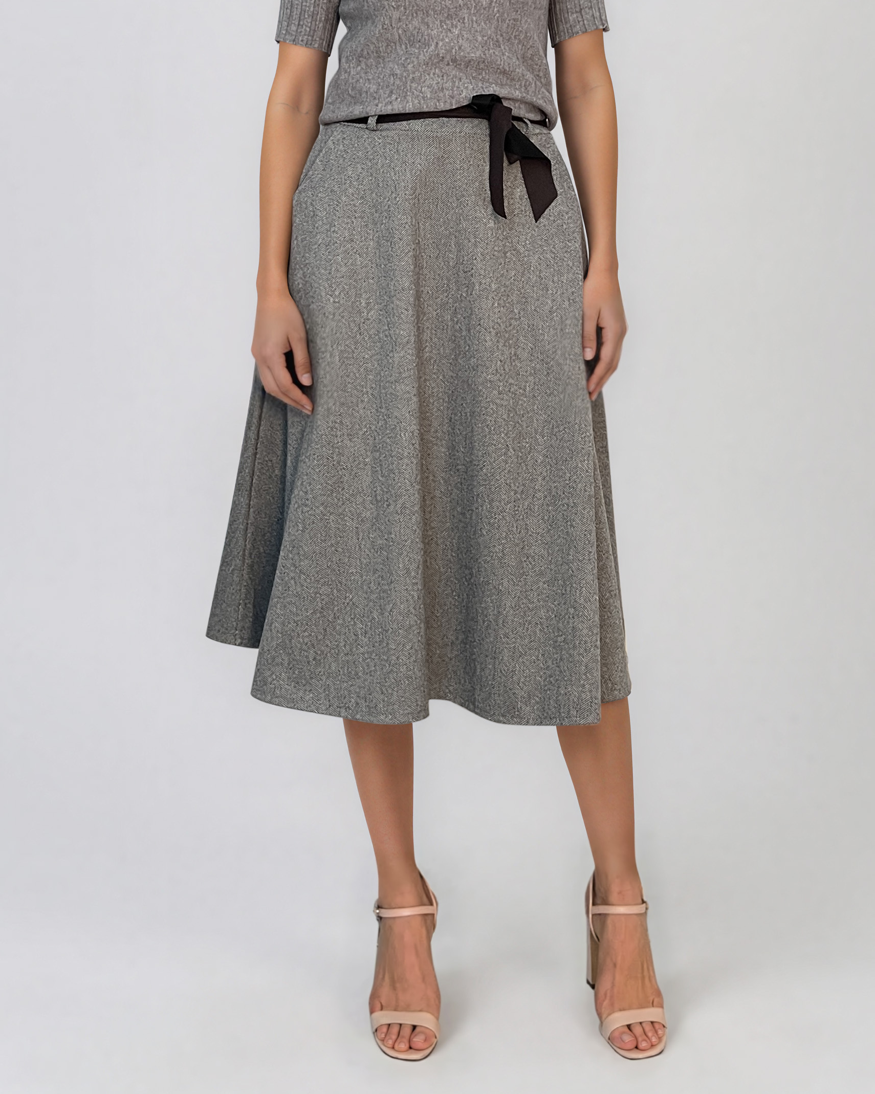 Fustă midi evazată cu buzunare gri HL240