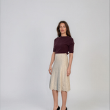 Fustă midi evazată din tricot crem PN139