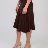 Fustă midi evazată din tricot maro PN139