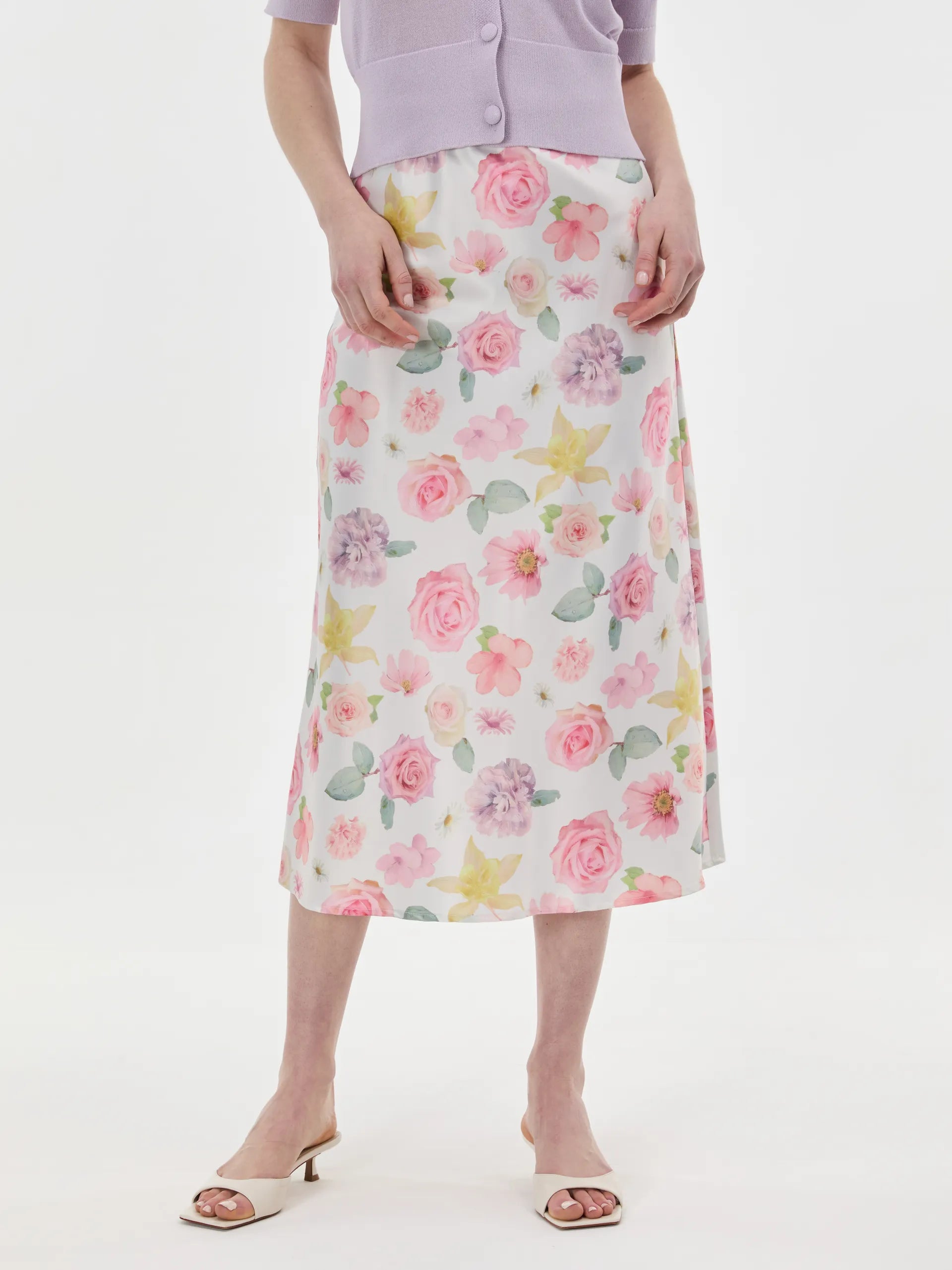 Fustă midi peste genunchi cu imprimeu floral  ORSAY alb-flori ORS017