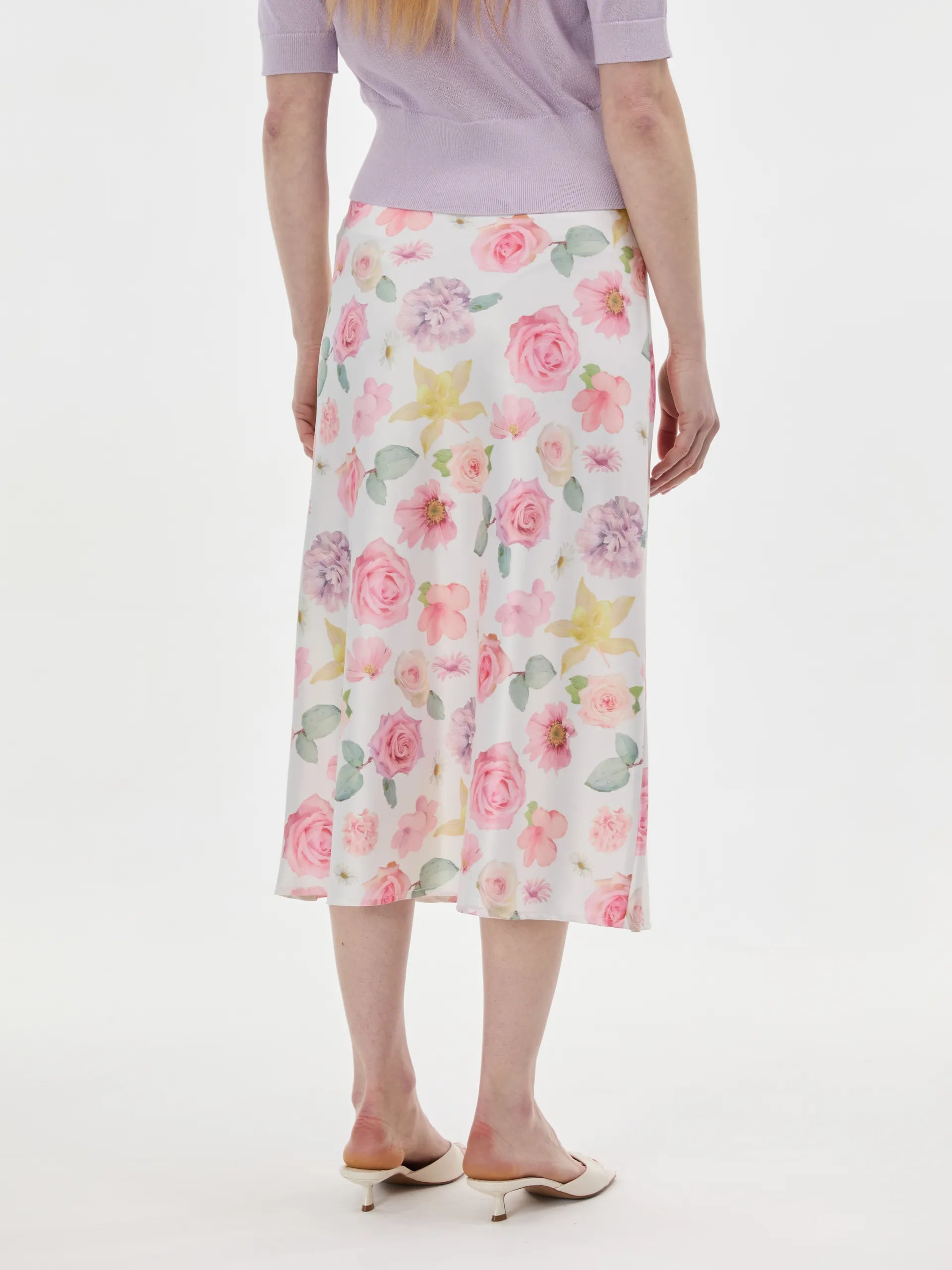 Fustă midi peste genunchi cu imprimeu floral  ORSAY alb-flori ORS017