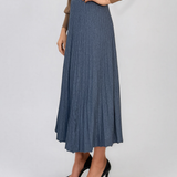 Fustă midi plisată din tricot fin albastru DY740