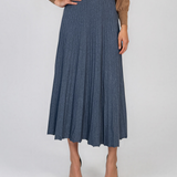 Fustă midi plisată din tricot fin albastru DY740