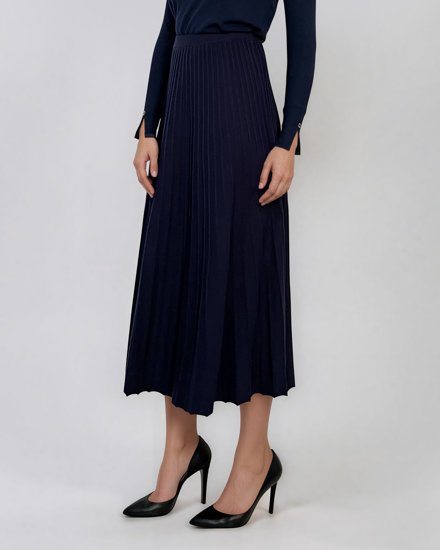 Fustă midi plisată din tricot fin bleumarin DY740