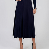 Fustă midi plisată din tricot fin bleumarin DY740