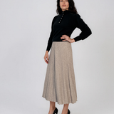 Fustă midi plisată din tricot fin crem DY740